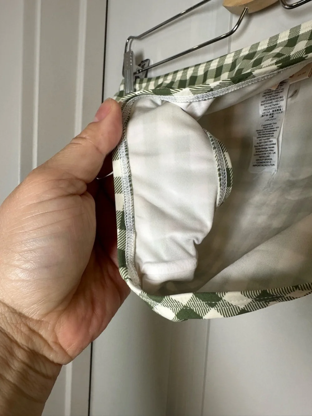 Tory Burch Gingham Check Green & Cream Two Piece Bikini, Size Medium